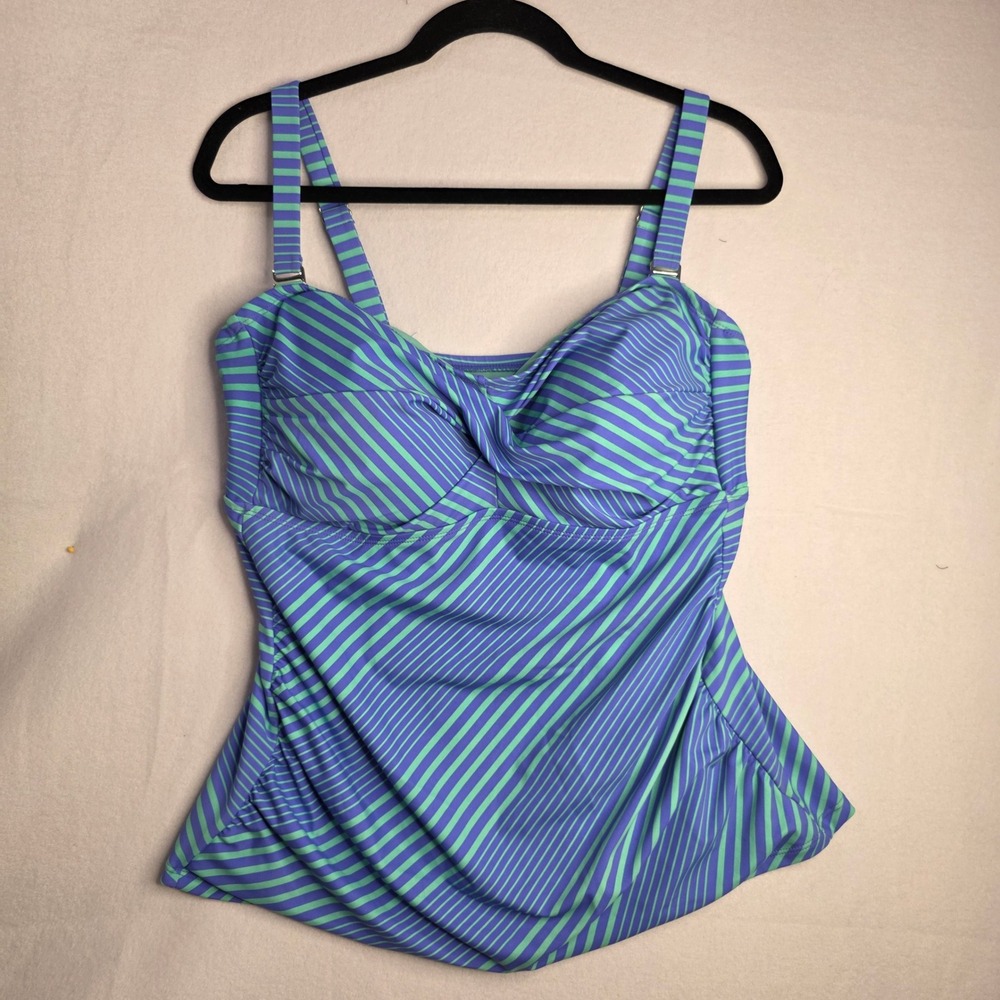 Collections by Catalina Blissful Blue Striped Tankini Top 2X CTP26438T Plus Size